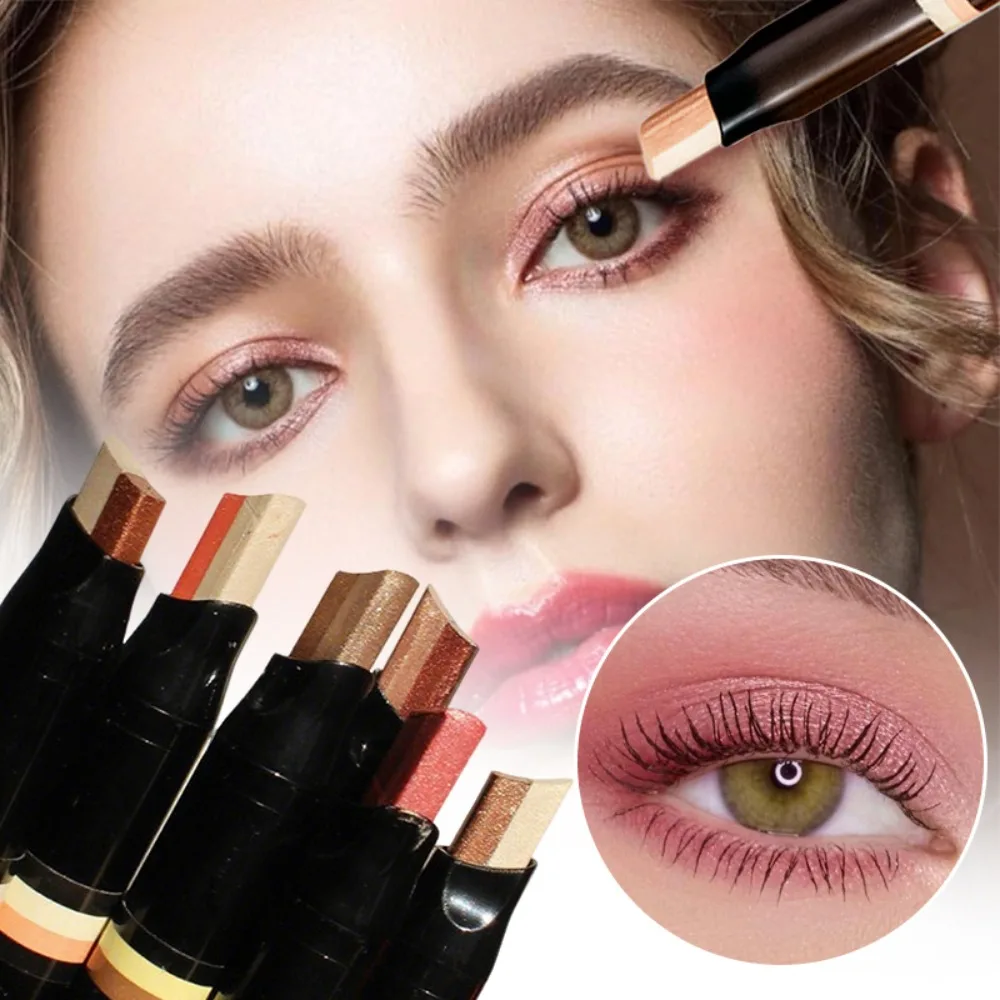 Bâton de fard à paupières Double couleur dégradé, crayon bicolore scintillant métallique, stylo ombre à paupières paresseux, étanche 2 en 1, cosmétique pour les yeux