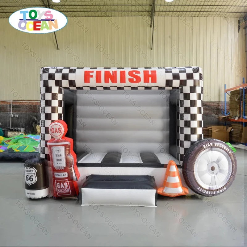 Commercial Grade Inflatable Race Car Theme Bounce House Jumping Castle Black White Checkered Inflatable Bouncer