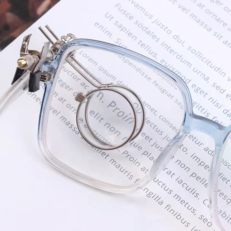 5X Double Lenses Magnifying Glass Portable Stainless Steel Clip Diameter 25mm MINI Monocular Magnifier
