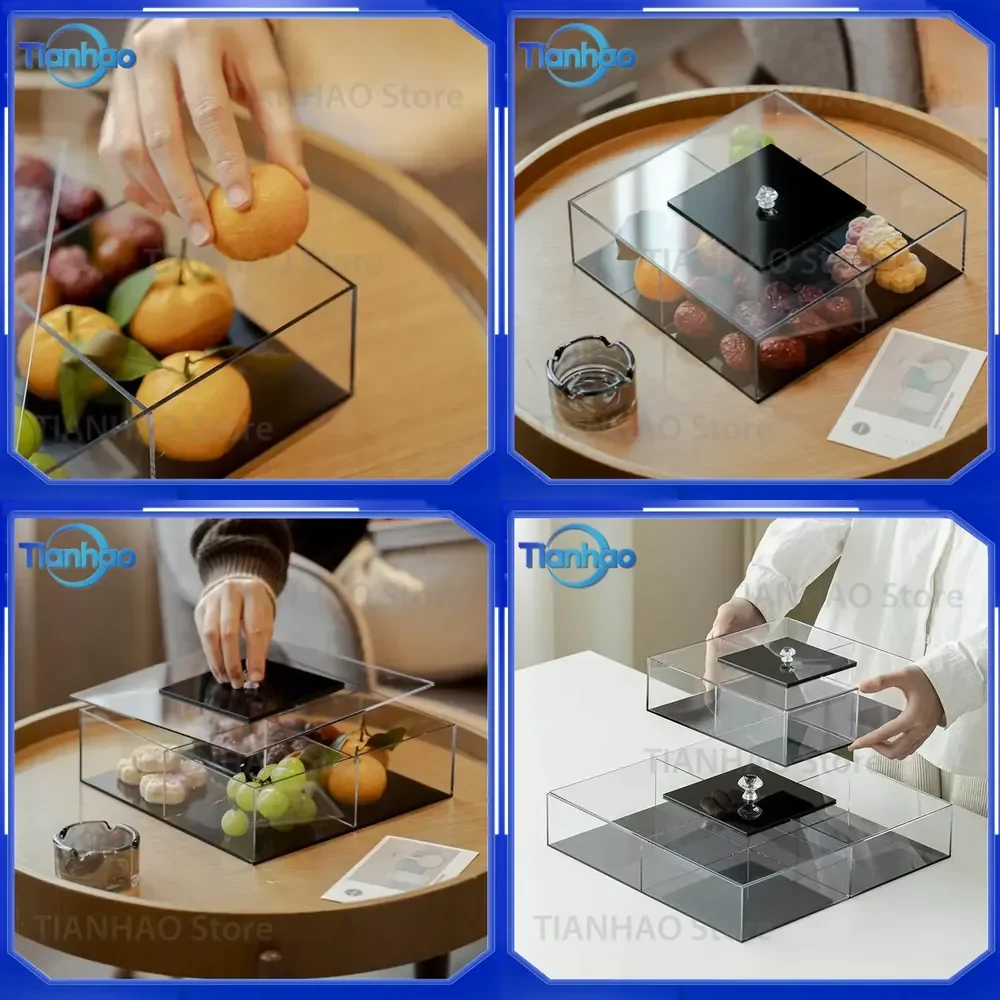 Acrylic Serving Tray for Household Compartmented Snack Candy Bowl Home Storage Organizer with Lid Square Dried Fruit Plate