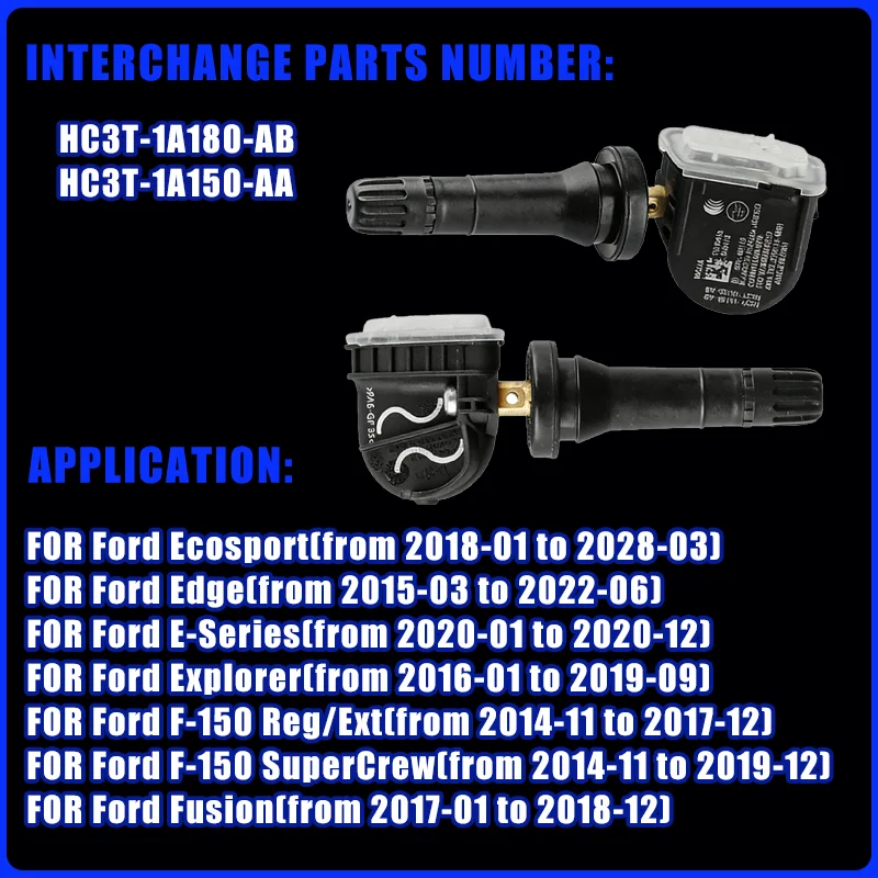 

4 PCS Tire Pressure Monitor Sensor HC3T1A180AB HC3T-1A180-AB For Ford Ecosport Edge Explorer Fusion Mustang Lincoln MKC/X/Z