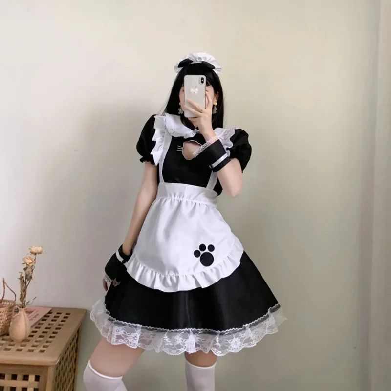 Un sexy gatto nero ragazza donna fantasia cameriera francese vestito da uomo gotico dolce lolita vestito anime costume cosplay plus size XXXL XXXXL