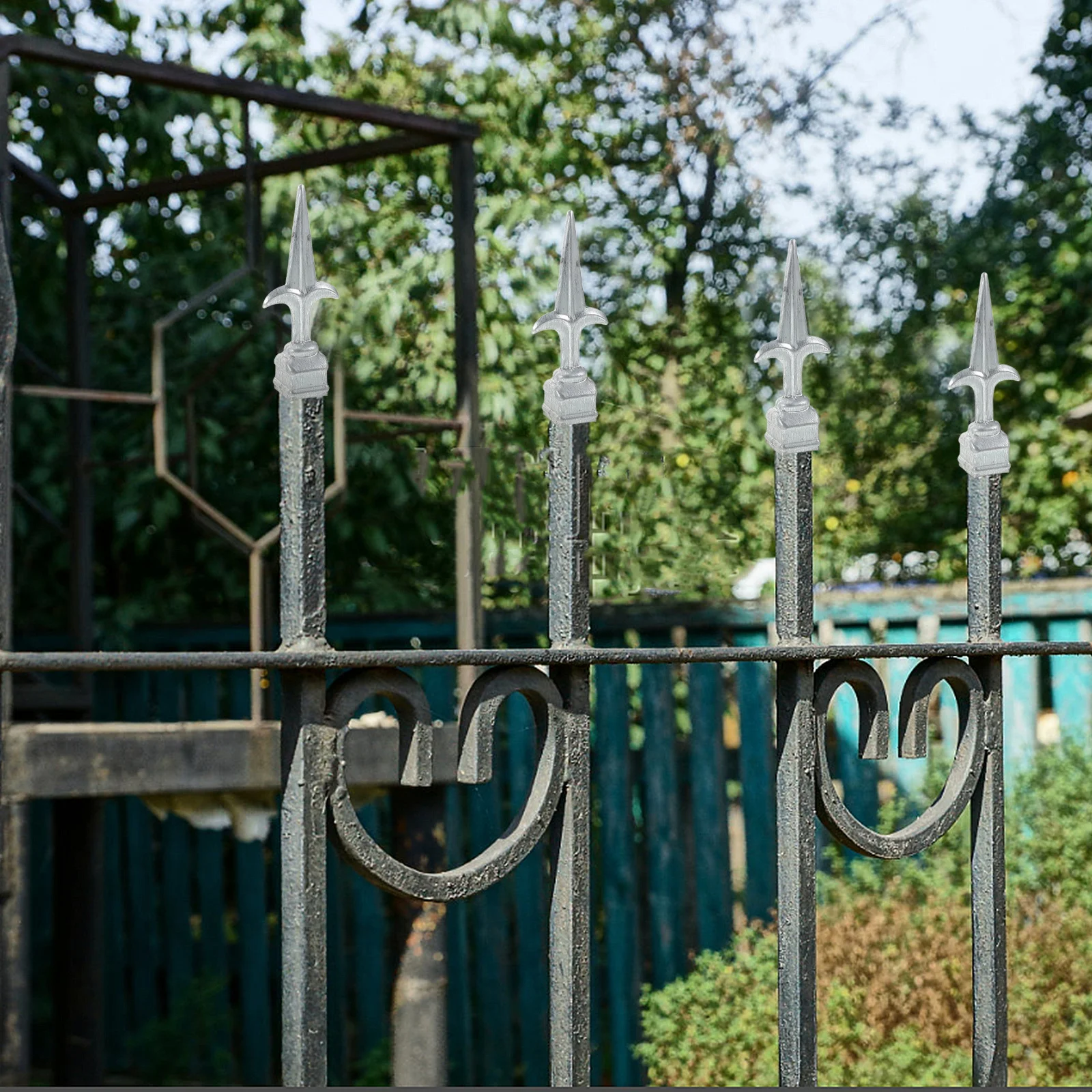 4 Uds remates de valla de hierro, adorno decorativo de valla con forma puntiaguda para puertas, vallas, pasamanos, decoraciones de jardín y patio al aire libre