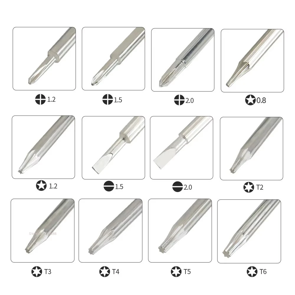 소형 스크루드라이버, 2.0mm 슬롯 1.5mm, 필립스 0.8mm Torx, 아이폰 스마트폰 태블릿 수리 분해 도구, 10 개