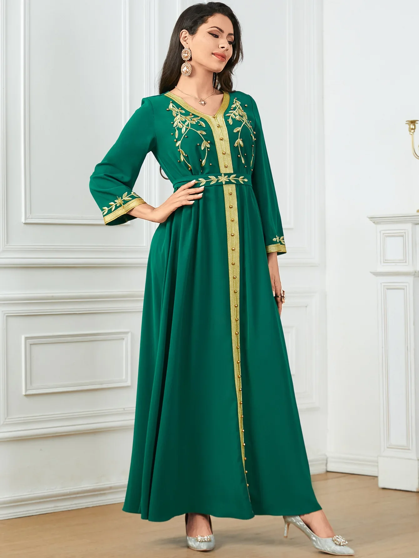 Eid Muslim Women Embroidery Dress Jalabiya Ramadan Morocco Dubai Abaya Kaftan Islam Party Vestidos Arab Lace Up Long Robe 2024