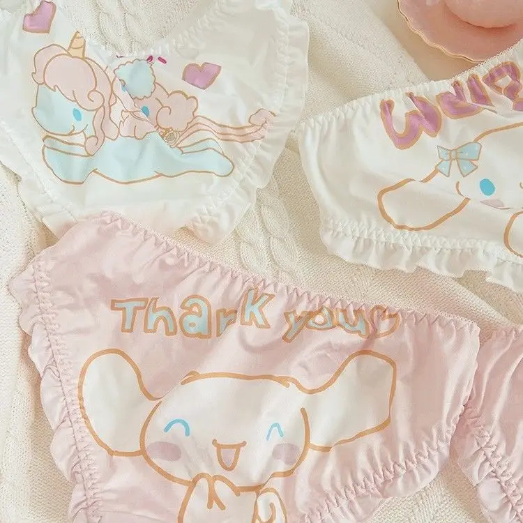 Kawai Sanrio Series Cartoon Stripe Cinnamoroll Sexy Cotton Japanese Girl Triangle Shorts Cute Lace Soft Cute Shorts Underwear