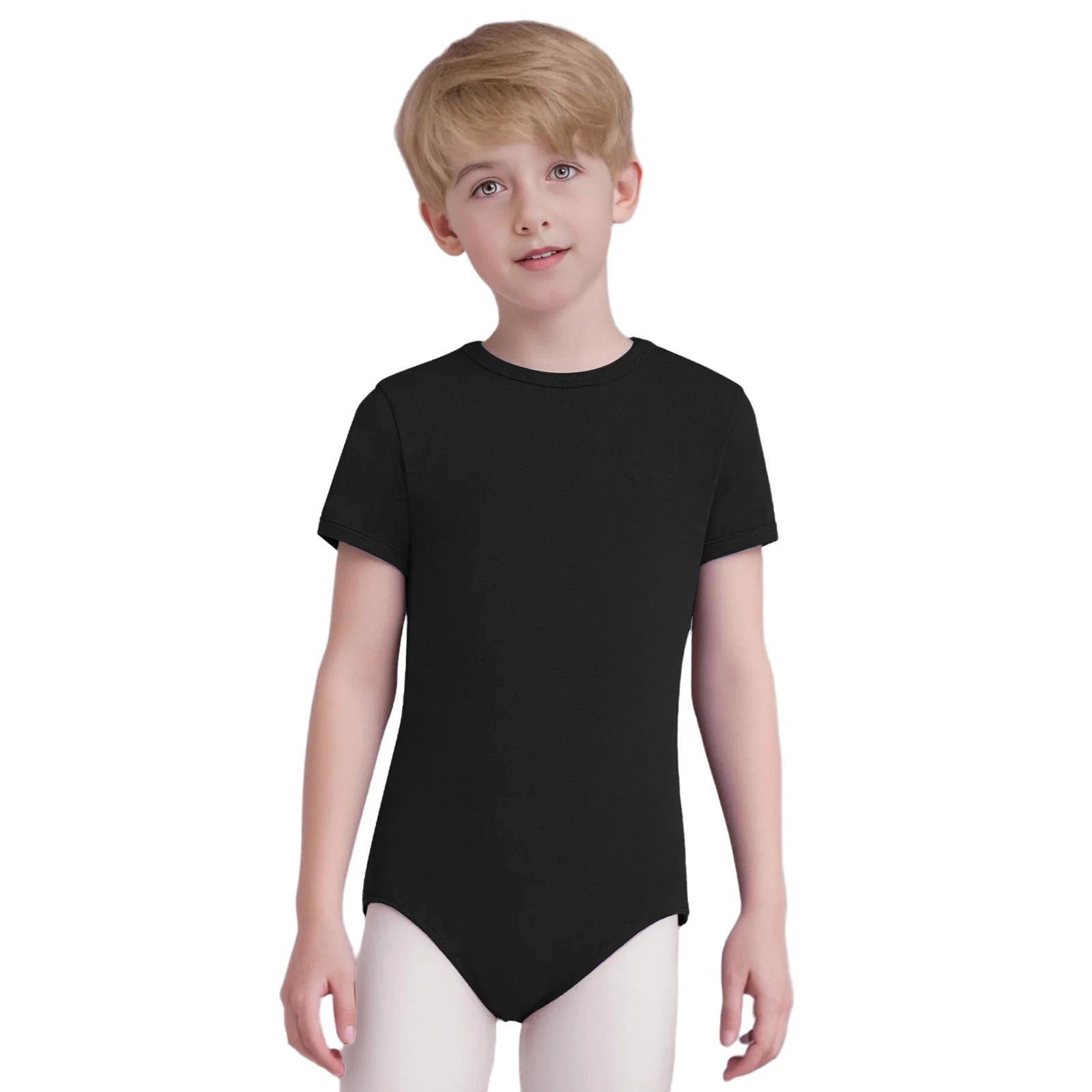 Kids Athletic Bodysuits for Boys Press Buttons Crotch Short Sleeve Leotard One-piece Children Teenager Workout Gym Clothing