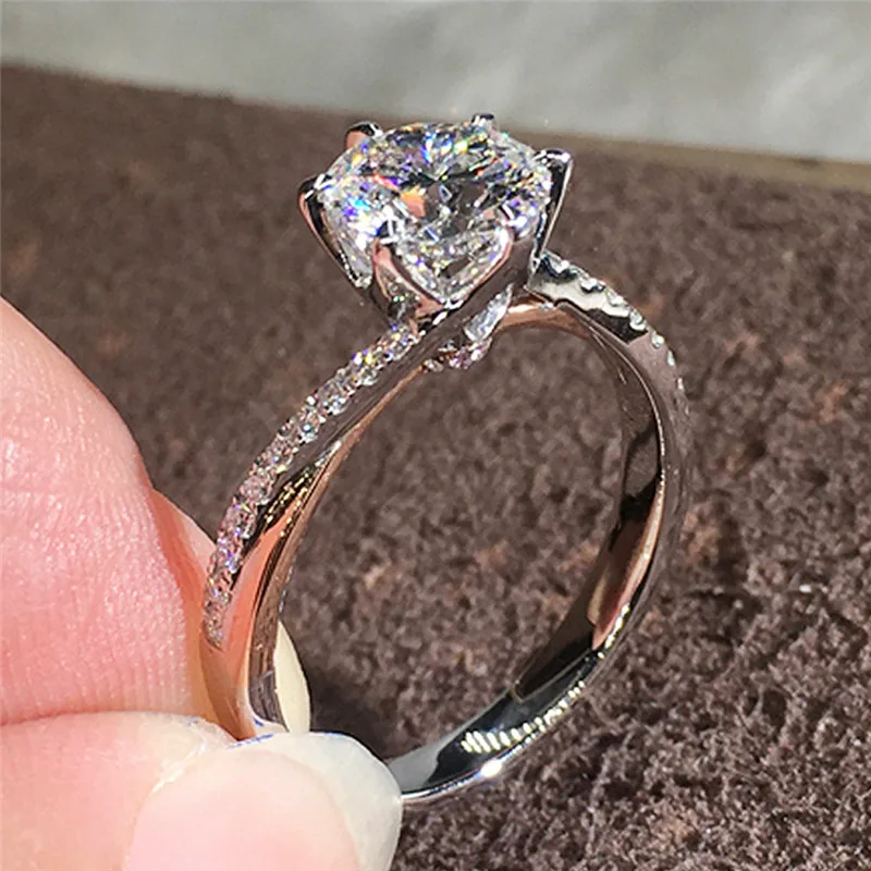 925 Sterling Silver Luxury Cubic Zirconia Wedding Rings for Women Twist Band Eternity Proposal Engagement Ring Classic Jewelry