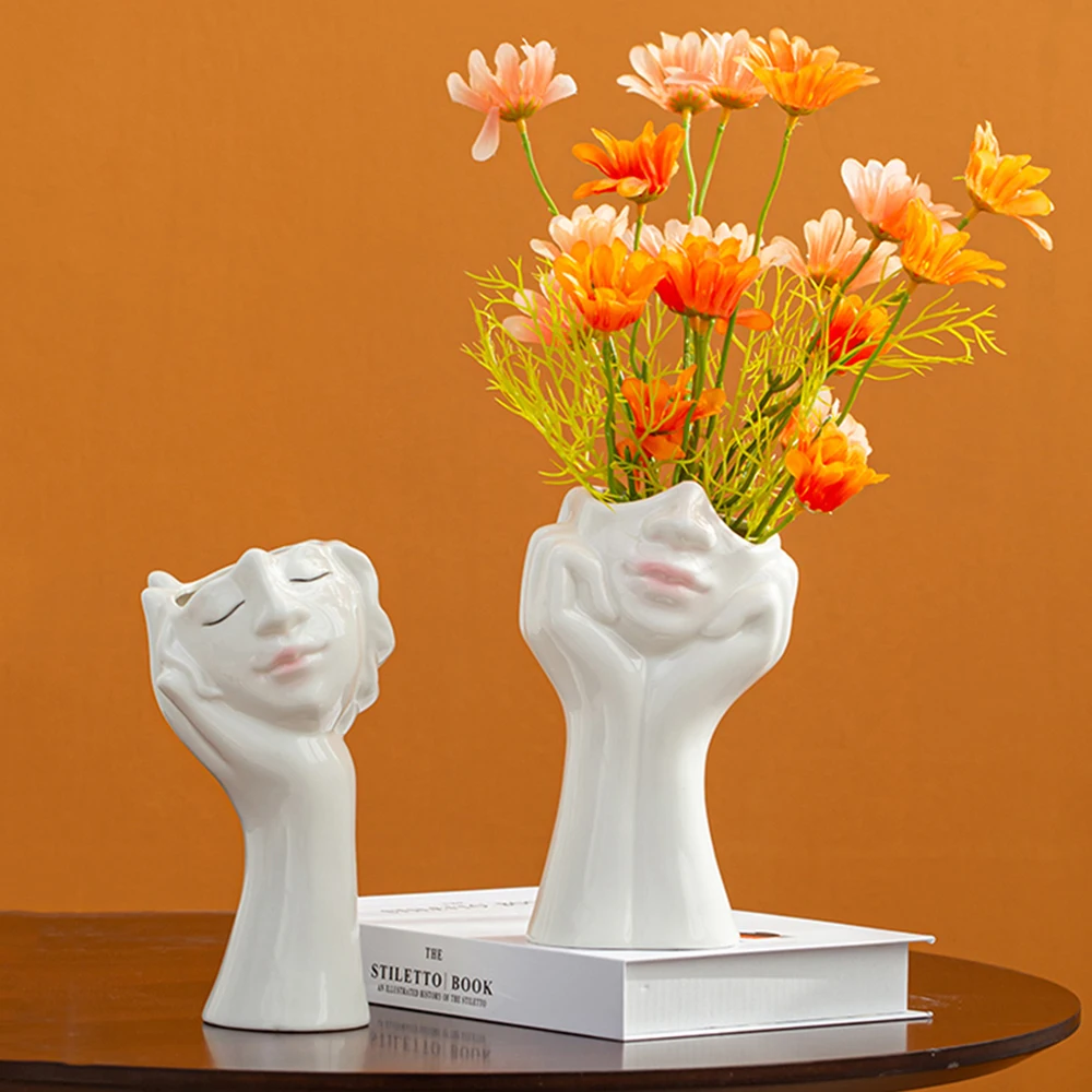 Dekoration Home dekorative Figuren Statue Gesicht Keramik Vase Schreibtisch Zubehör nordischen Raum Dekor Figuren für Innen skulptur