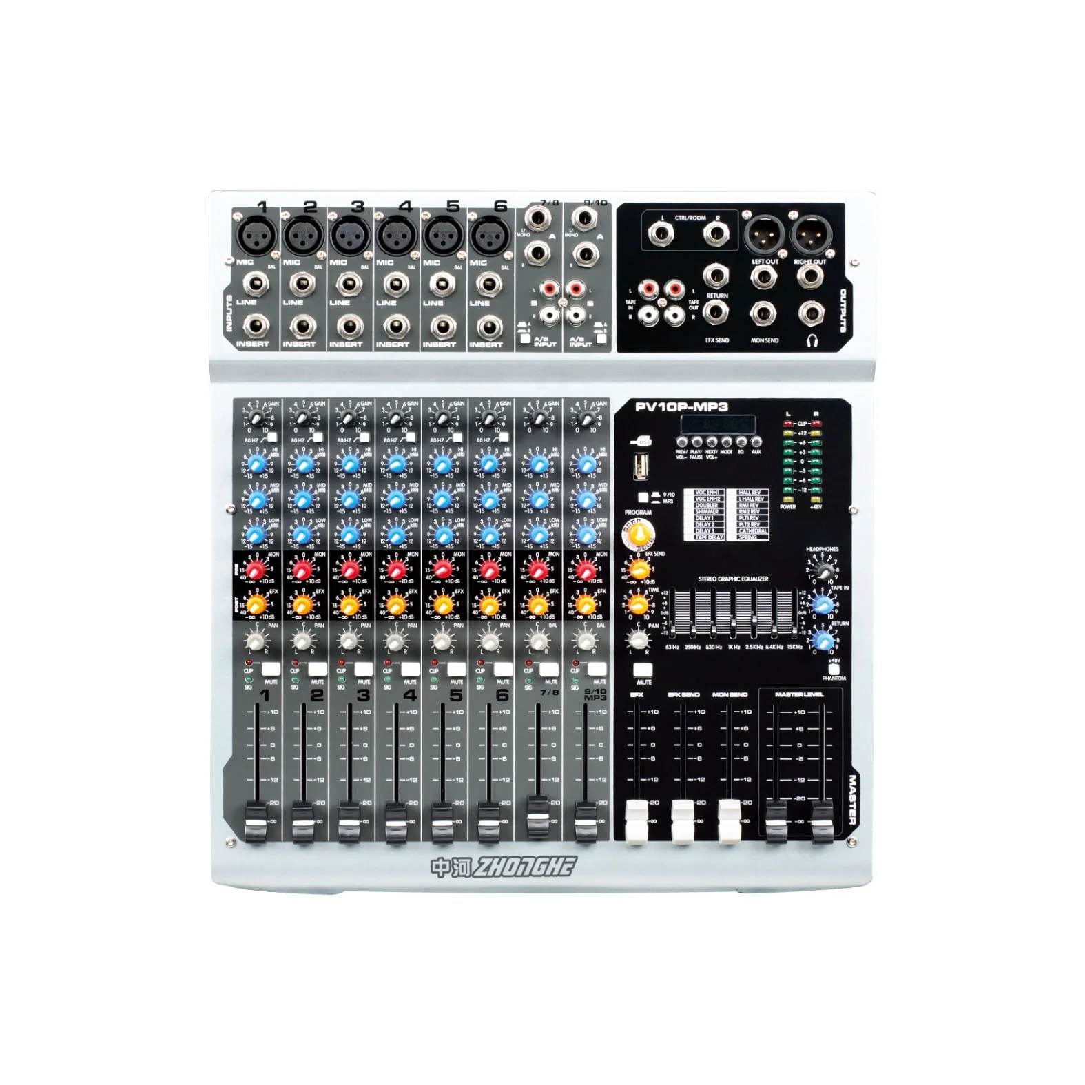 Sistema audio PV10P-MP3 mixer professionale lettore mp3 USB mixer audio a 6 canali