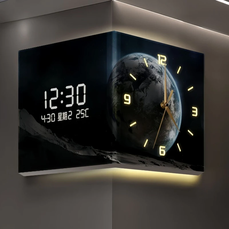 Corner Wall Clocks Art Decoration Digital Clock Living Room Minimalist Clocks Silent Elegant Watch with Light Interior Ornaments