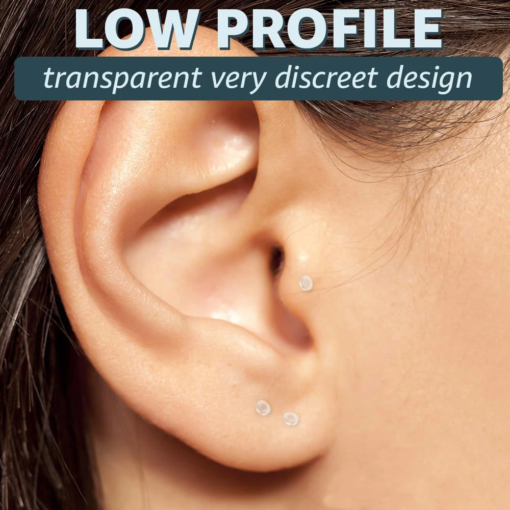 16G Clear Stud Earrings for Sports Work Surgery Bioflex Labret Piercing Retainers 10pc Set Plastic for Helix Tragus Lip 6mm-12mm