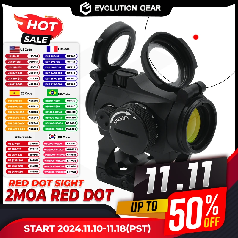 New Evolution Gear 2MOA Red Dot Reflex Sight 1x20m for Hunting Airsoft Rifles with Leap Mounts with Full Markings