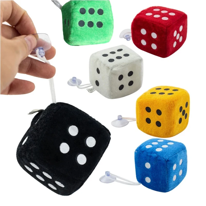 Car Pendant Stereoscopic Square Dice Colourful Plush Dice Suction Cup Pendant Rear View Mirror Pendant Car Interior Accessories