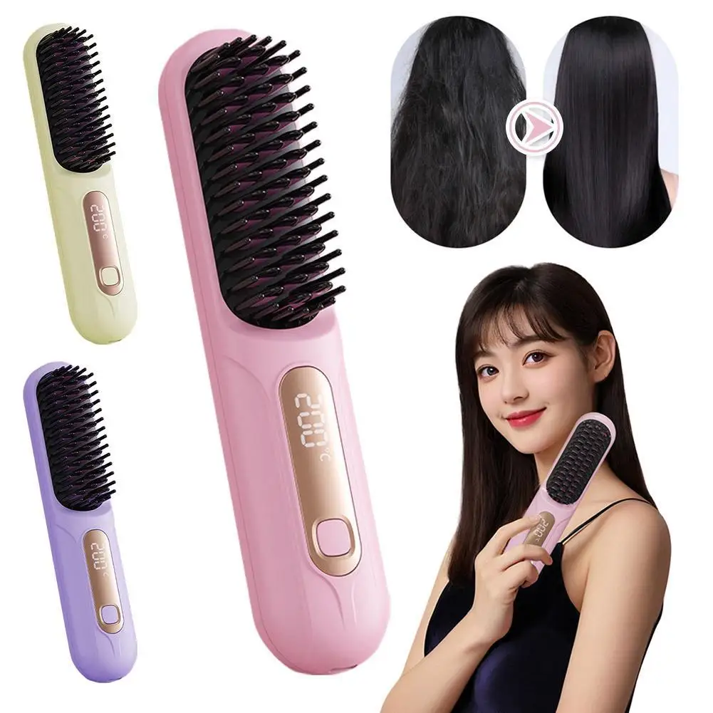 

Wireless Hair Straightening Brush Rechargeable Comb For Frizz Control & Smooth Shiny Hair Portable Flat Iron Styling Tool