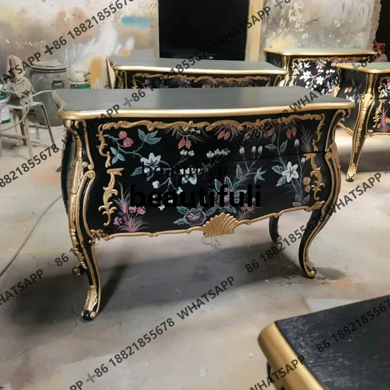 French Style Painted Two-Drawer Cabinet Entrance Partition Dining Side Living Room Hallway Storage Black