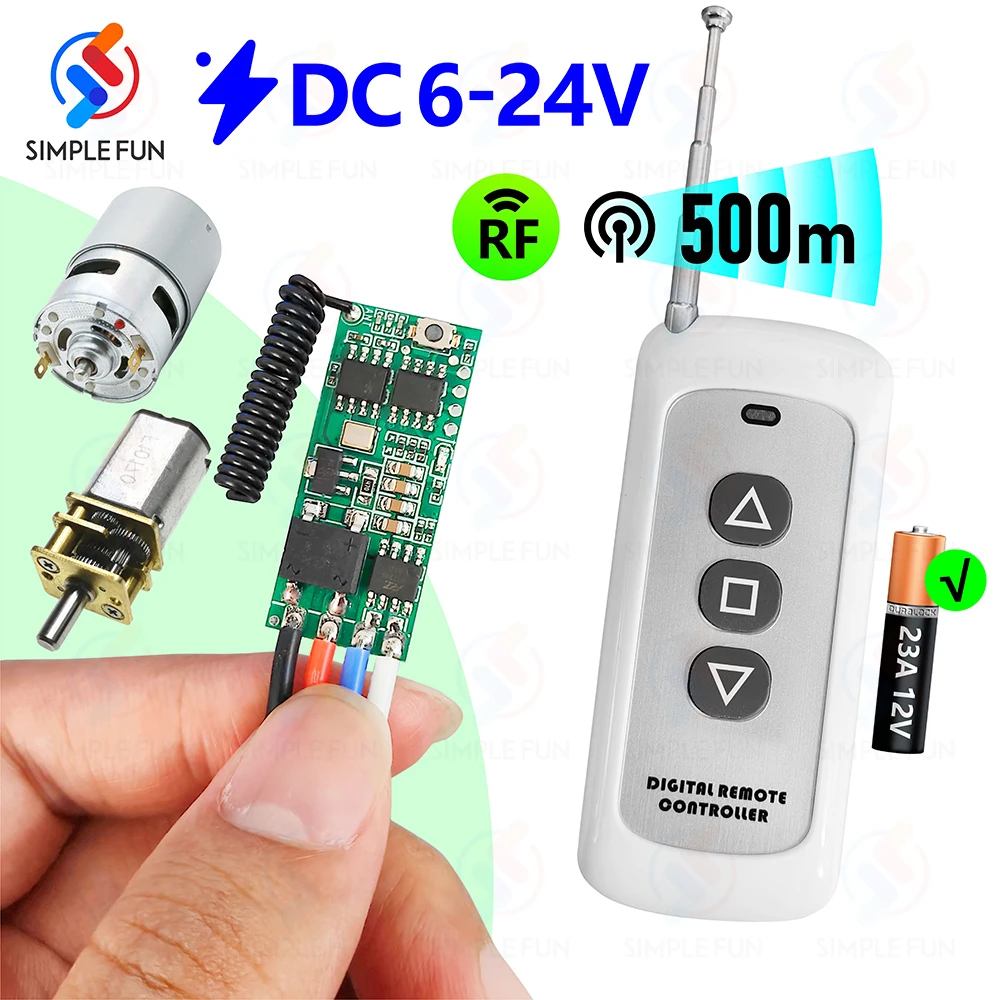 DC 6V 12V 18V 24V Motor Remote Control Switch,433MHz Mini Relay Module,500m Transmitter,for Motor Forwards Reverse Stop/DIY