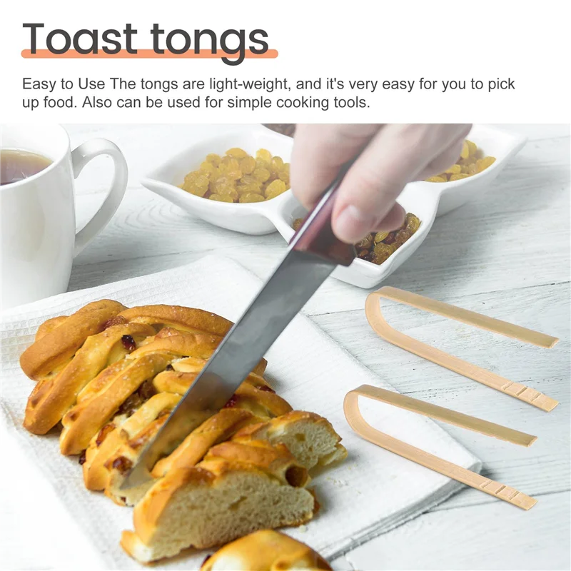AB45 50 Uds pinzas utensilios de cocina desechables Mini pinzas de bambú pinzas para tostadas naturales para cocinar
