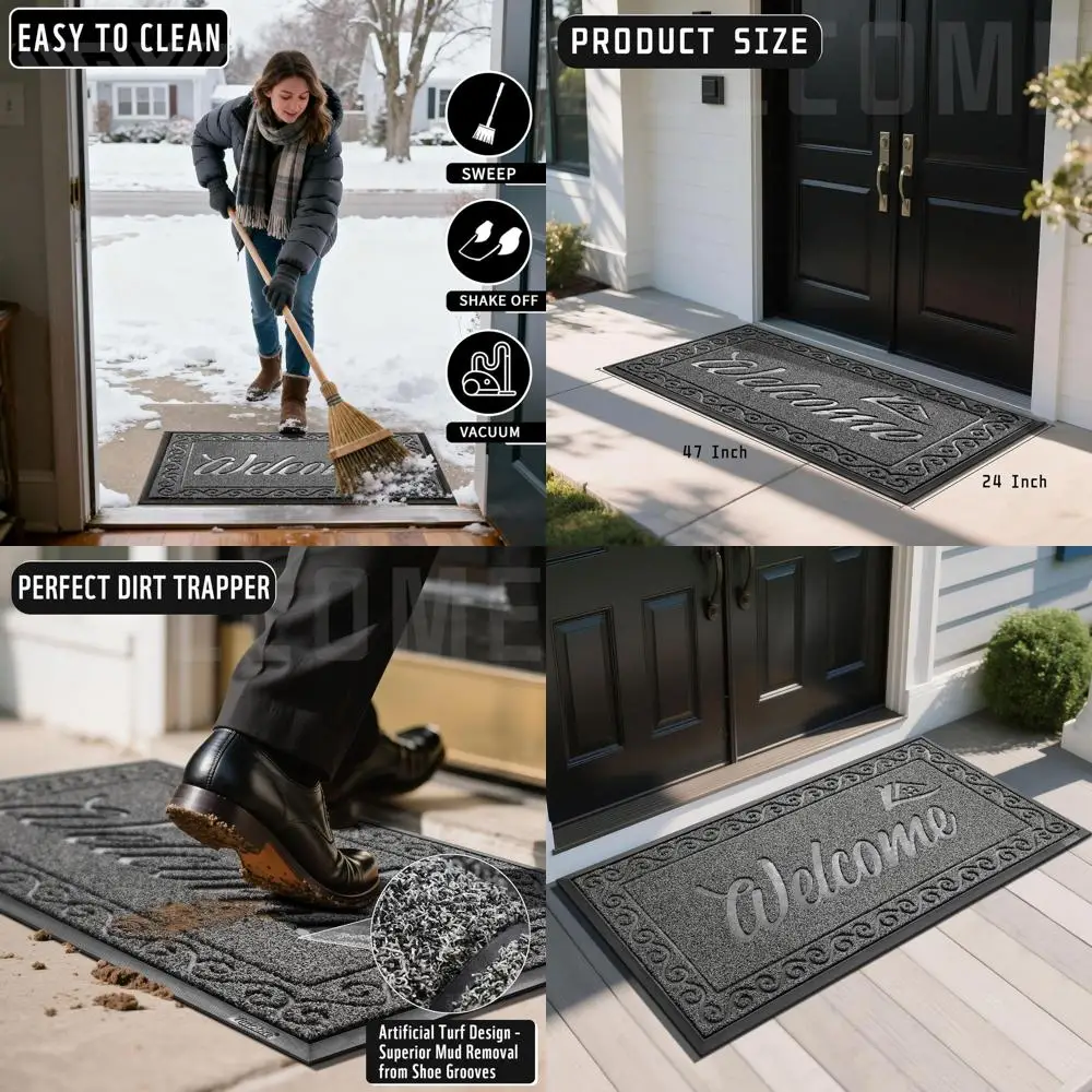 

Heavy-Duty Water-Resistant Door Mat, 47x24, Suitable for Indoor and Outdoor Entrances, Black and Grey