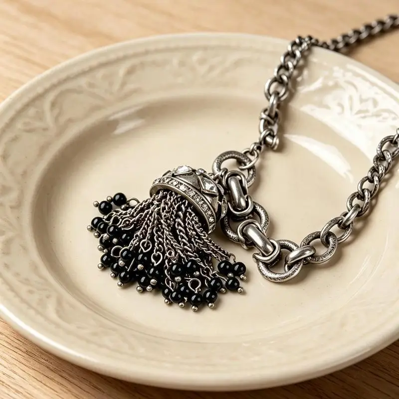 1 Stück, modischer Schmuck für Mädchen, Partygeschenk, Perlenkette mit Anhänger und Strass-Quasten, Halskettenanhänger für Damen. – Detail 4