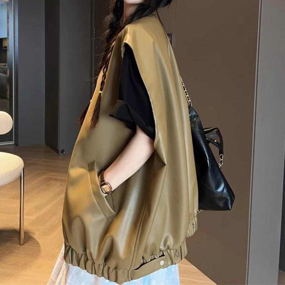 

Fashion simple leather vest women's early autumn 2025 new loose casual designer vest trendy