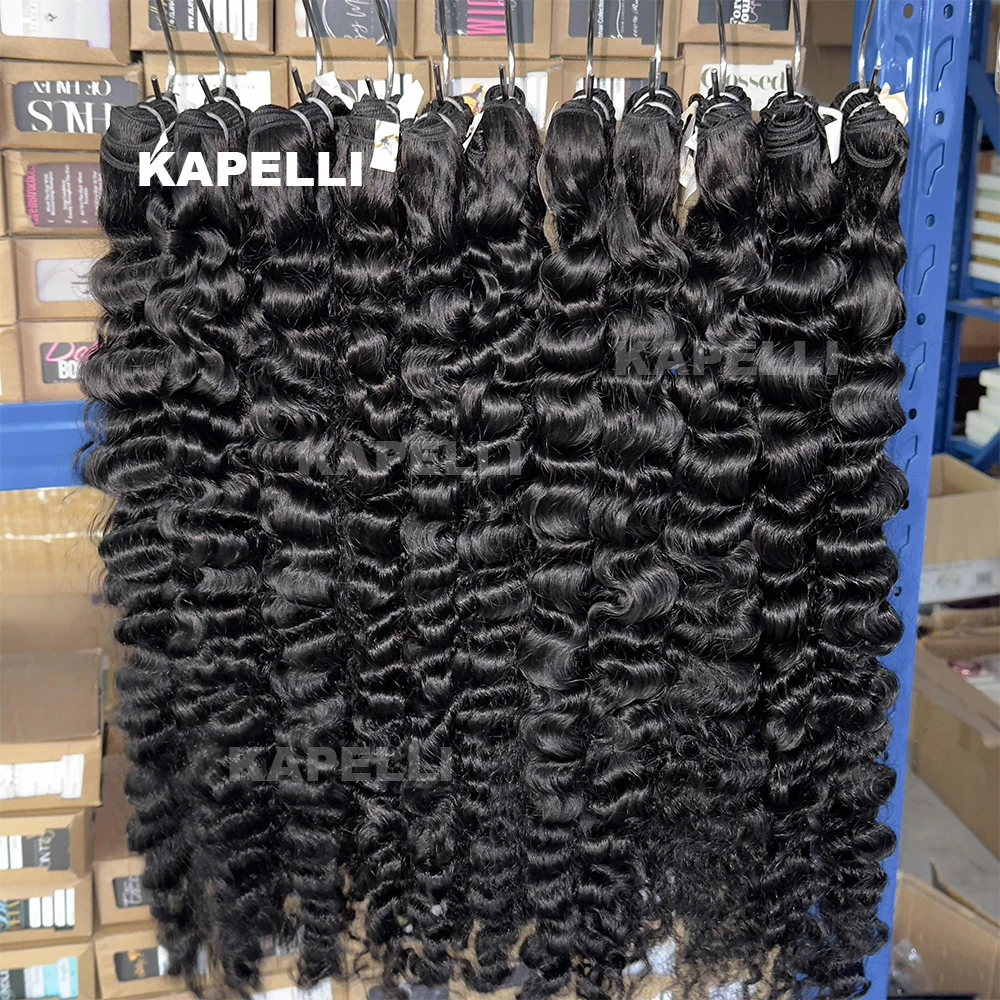 Paquets bouclés birmans cheveux humains vague profonde paquets de cheveux bruts 100% non transformés Double trame Extensions de cheveux armure cheveux bruts