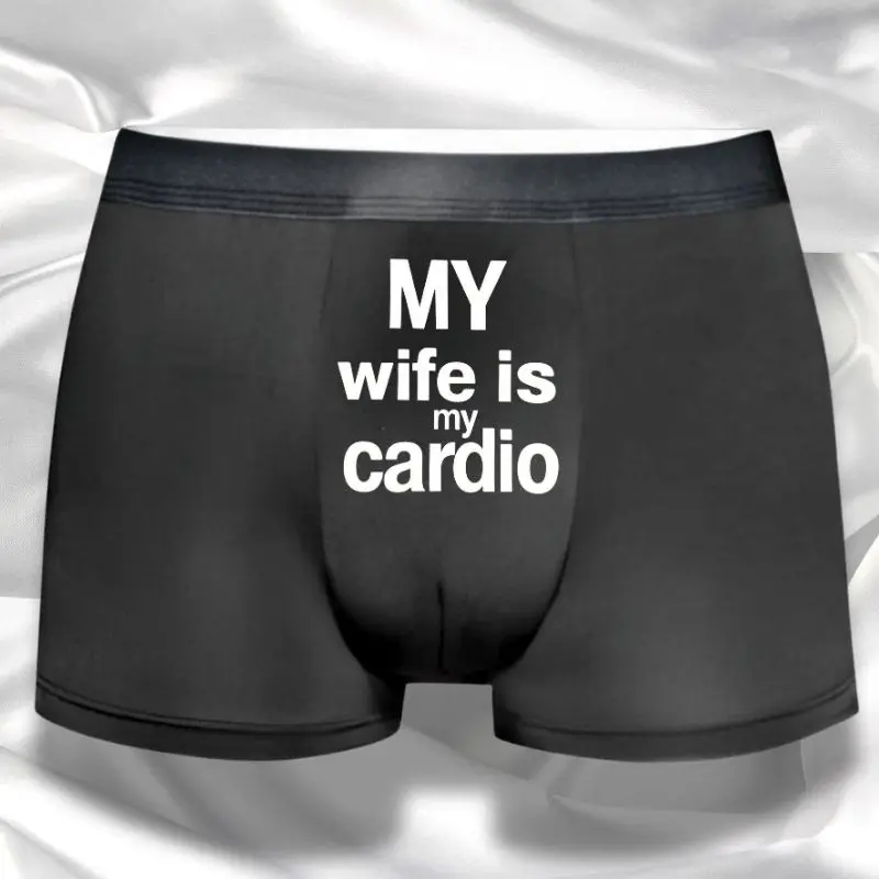 

Men's "MY wife is my cardio" Funny Print Boxer Briefs 1 Piece Daily Affection Expression Soft Breathable Casual Hilarious Trunks