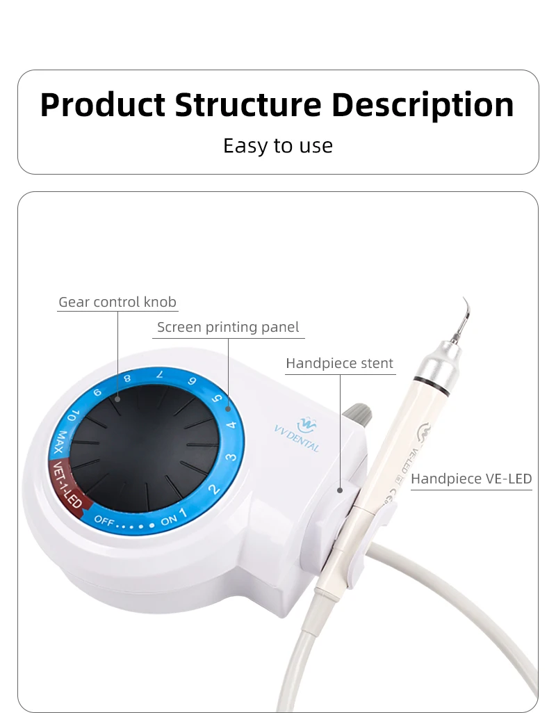 VVDental Ultraschall-Scaler-Maschine mit LED-Licht-Handstück zur Entfernung von Zahnstein und zur Zahnreinigung für Zahnkliniken – Detail 9