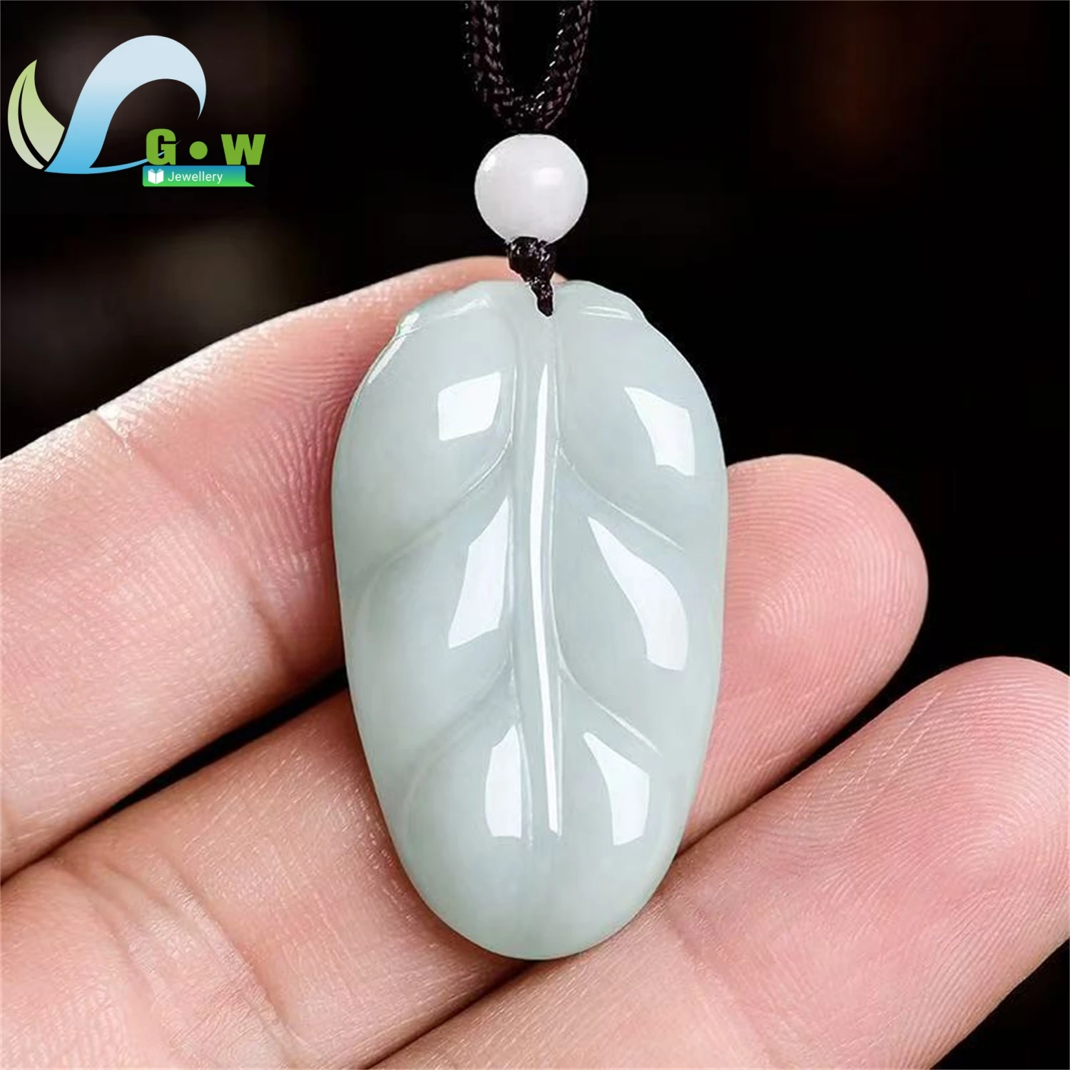 Natural A Grade Jadeite Glutinous Warm White Leaf Pendant Carved Hanging Ornament Unisex Ethnic Style Jewelry Gift