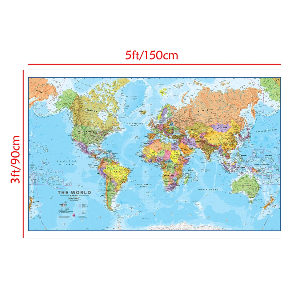 Non-woven Canvas The World Map Detailed Poster Painting Wall Art Decor for Bedroom Home Decoration Travel Gifts 150*90cm