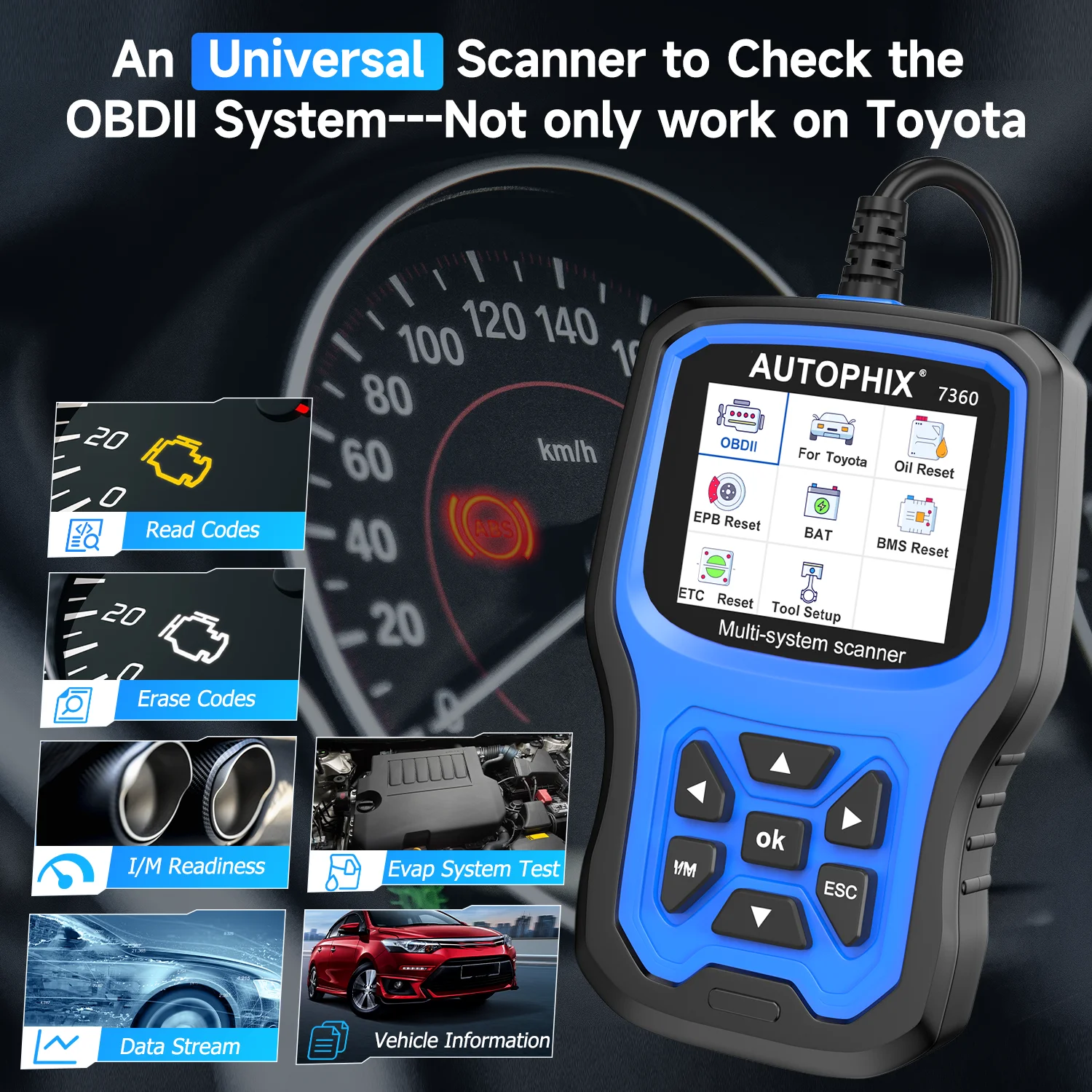 AUTOPHIX 7360 OBD2 Automotive Scanner All System Code Reader ABS EPB SRS OIL BAT Reset Car Diagnostic Scan Tool  For Toyota