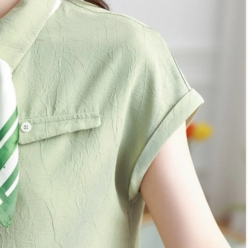 Women's 2024 Summer New Combination Turndown Collar Button Fashion Solid Color Elegant Temperament Casual Short Sleeved Shirt