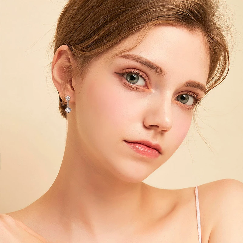 Ehhai GRA معتمد مويسانيتي مستدير هوب أقراط للنساء S925 فضة زهرة استرخى القرط مجوهرات هدية Pendientes