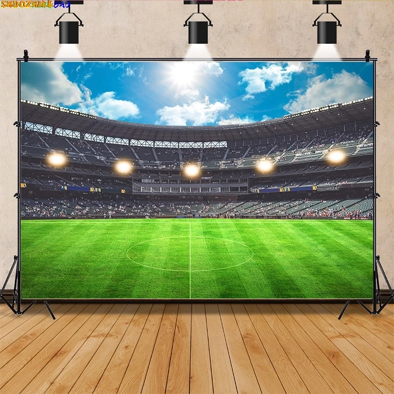 

Stadium Trophy Soccer Photography Background Final Match Pitch Ball Goalpost Free Kick Football Birthday Party Backdrops FO-66