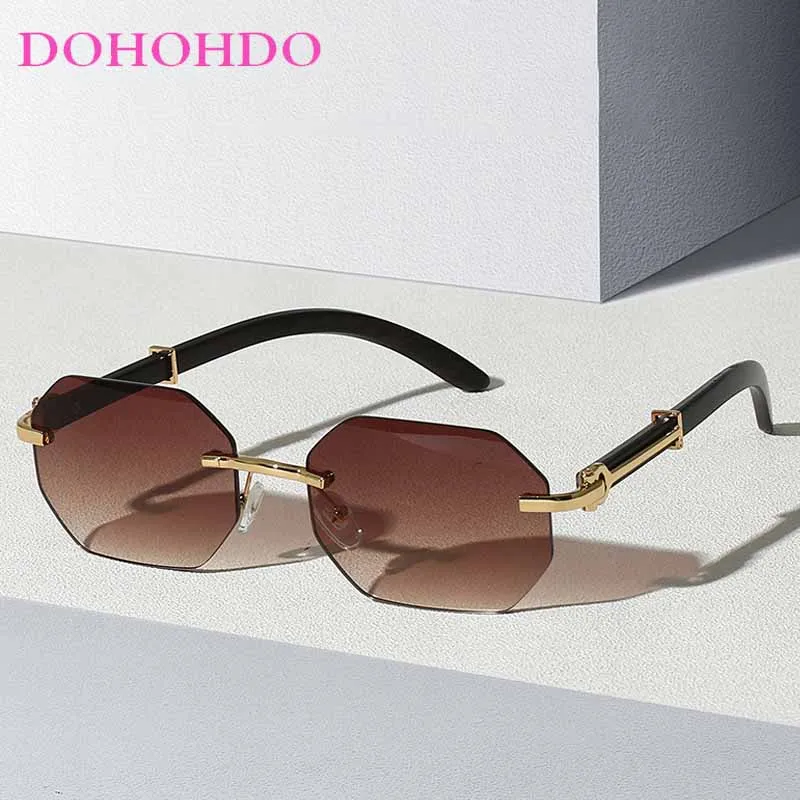 

Vintage Luxury Brand Design Punk Polygon Rimless Sunglasses Men Women Fashion Classic Trendy Travels Driving Sunglasses UV400