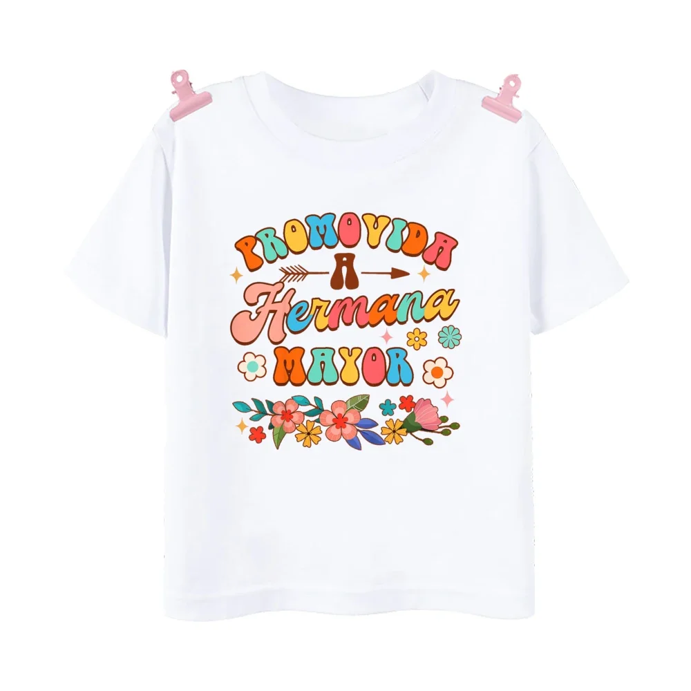 I Will Become A Big Sister Spanish Printed Shirt Big Sister T-Shirt Pregnant Announcement Clothes Girls Tshirts Tops White Shirt