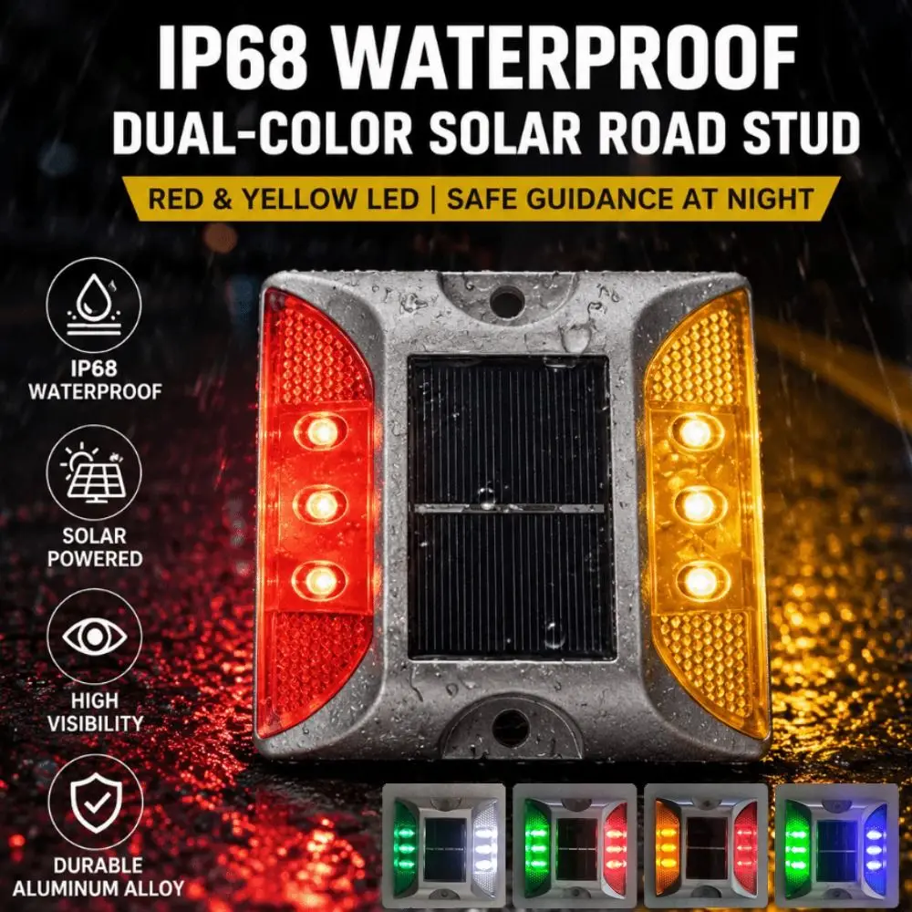 Solar Powered Solar Road Stud Light Portable Outdoor Lighting Traffic Marker Light Square Shape Durable LED Ground Light