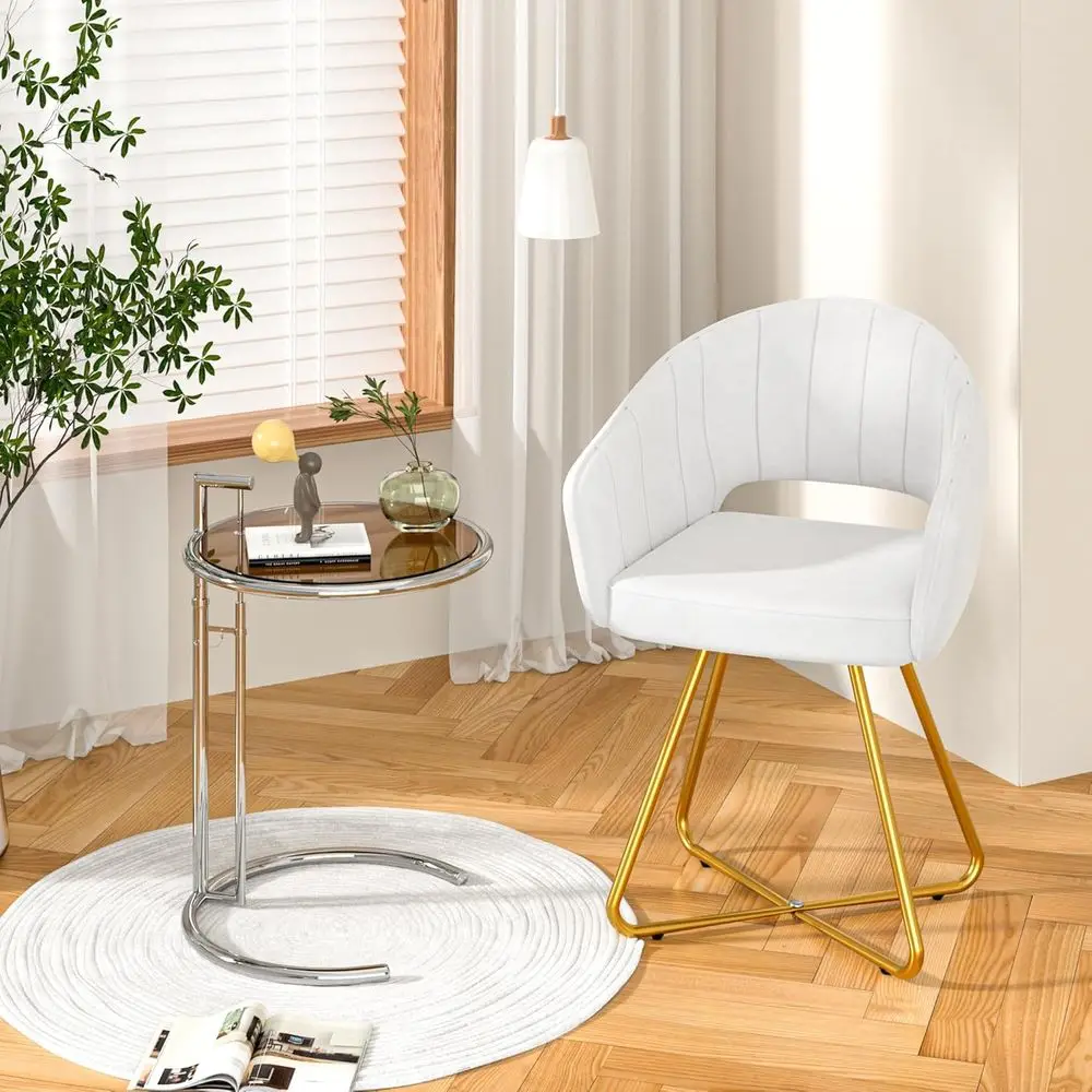 

Elegant Pearl White Velvet Swivel Chair with Gold Base for Luxury Living and Dining Rooms