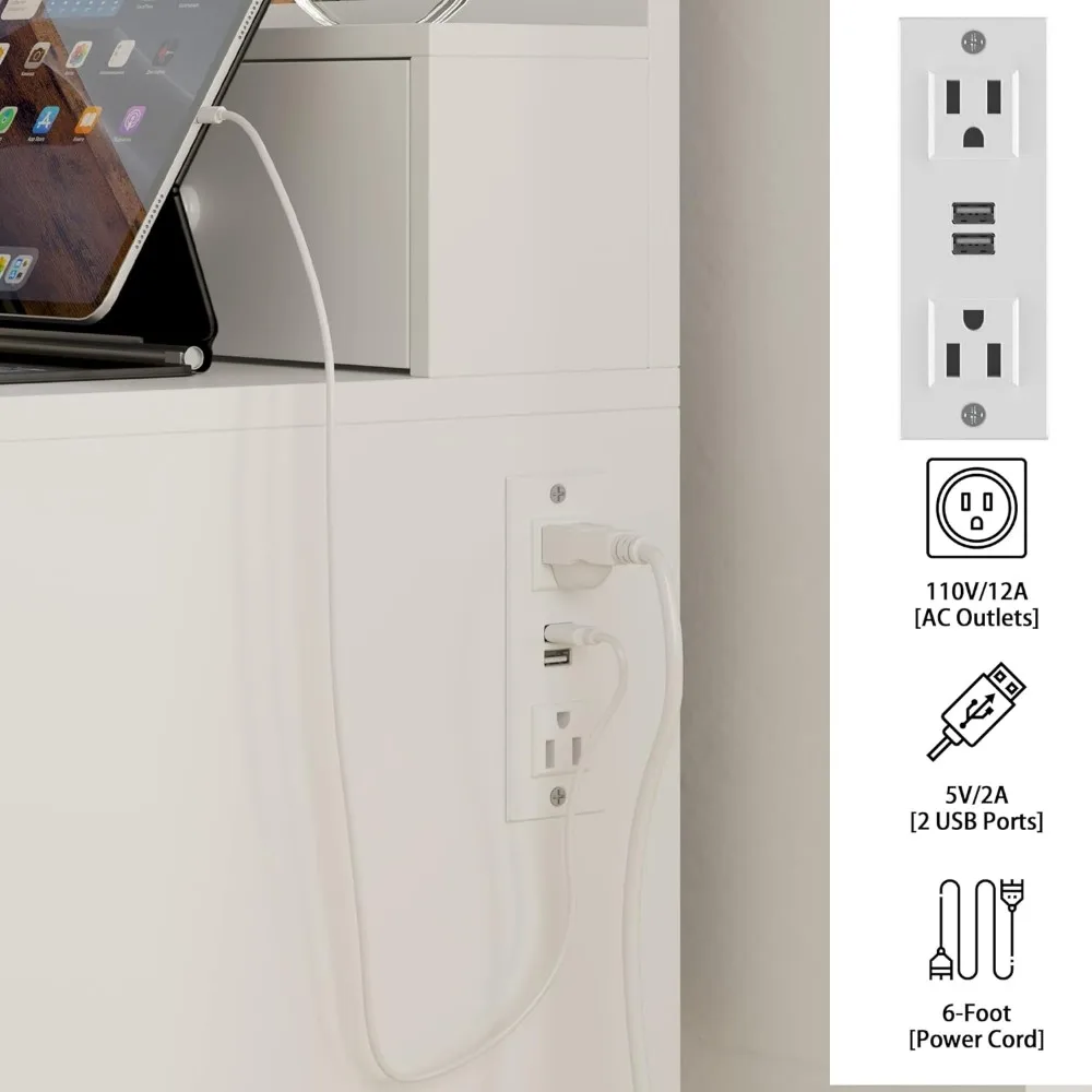 Vanity Desk Set with LED Lighted Mirror & Power Outlet, 7 Drawers Makeup Vanities Dressing Table with Stool, for Bedroom, White