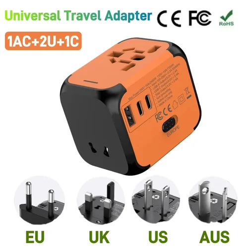 Adaptador de viaje universal, enchufe múltiple de 220v a 5v, enchufe usb tipo c, cargador Multicontacto con usb y Corriente para UE/REINO UNIDO/EE. UU.
