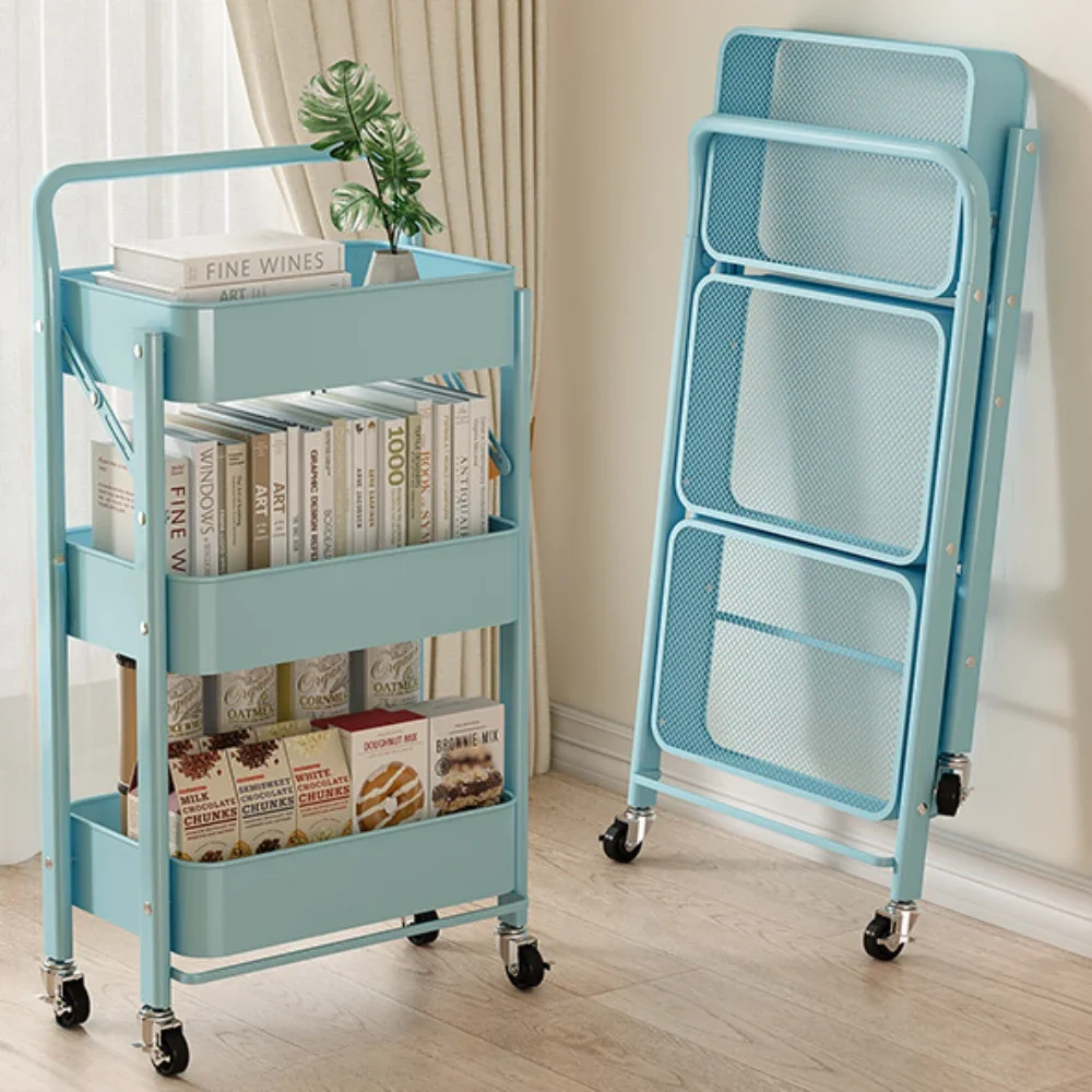 

Folding Storage Trolley Rack Kitchen Bathroom Multi Storey Snacks Shelving Bedroom Mobile Trolley Storage Rack Organizer Carts