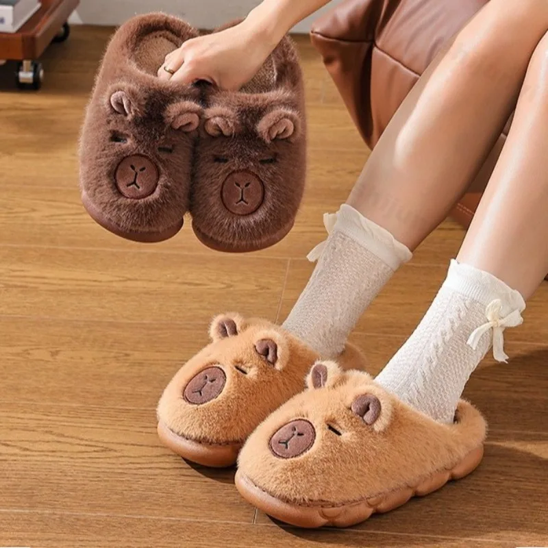 

Cute Cartoon Warm Hiary Half Cotton Slippers for Women Winter 2025 Couples' Plush Comfortable Soft Sole Non Slip Indoor Draggers