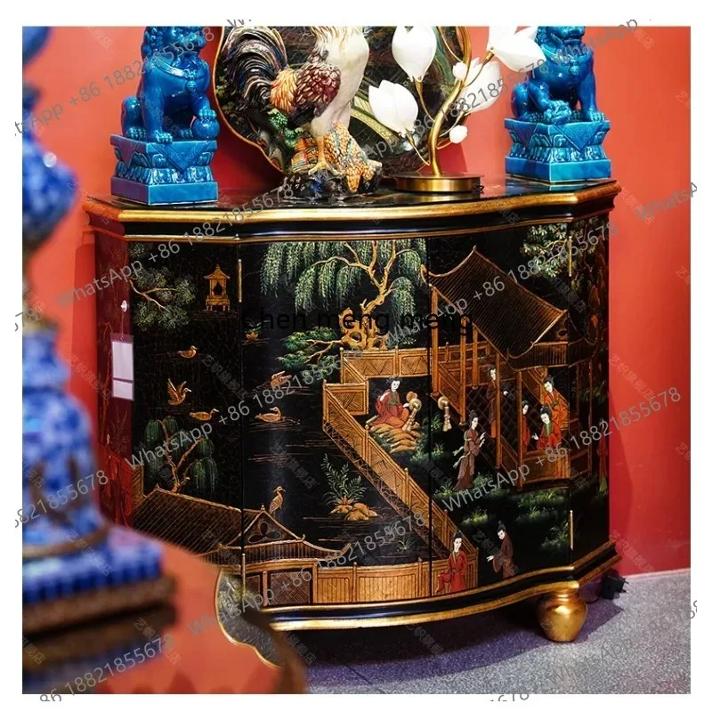 K153  New Chinese-style solid wood painted entrance cabinet, living room decorative storage, European-style, art storage side ca