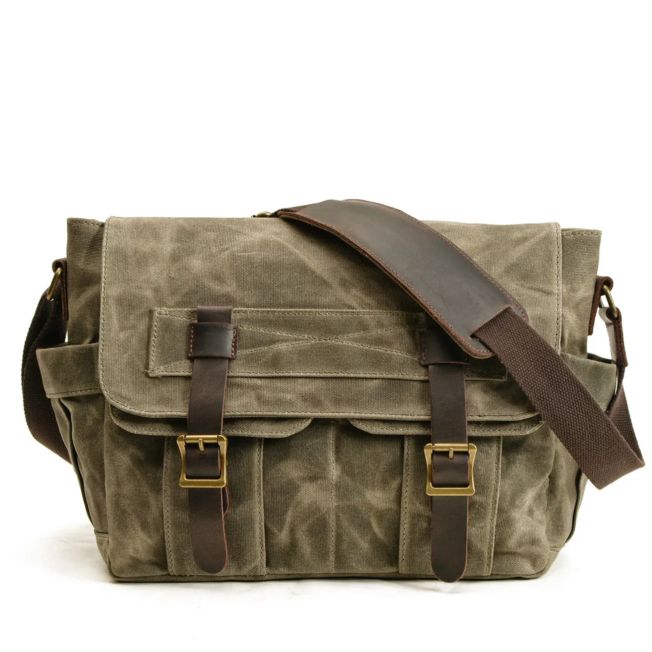 Canvas bag male shoulder bag simple cowhide outdoor female retro postman large capacity casual messenger bag motorcycle side bag