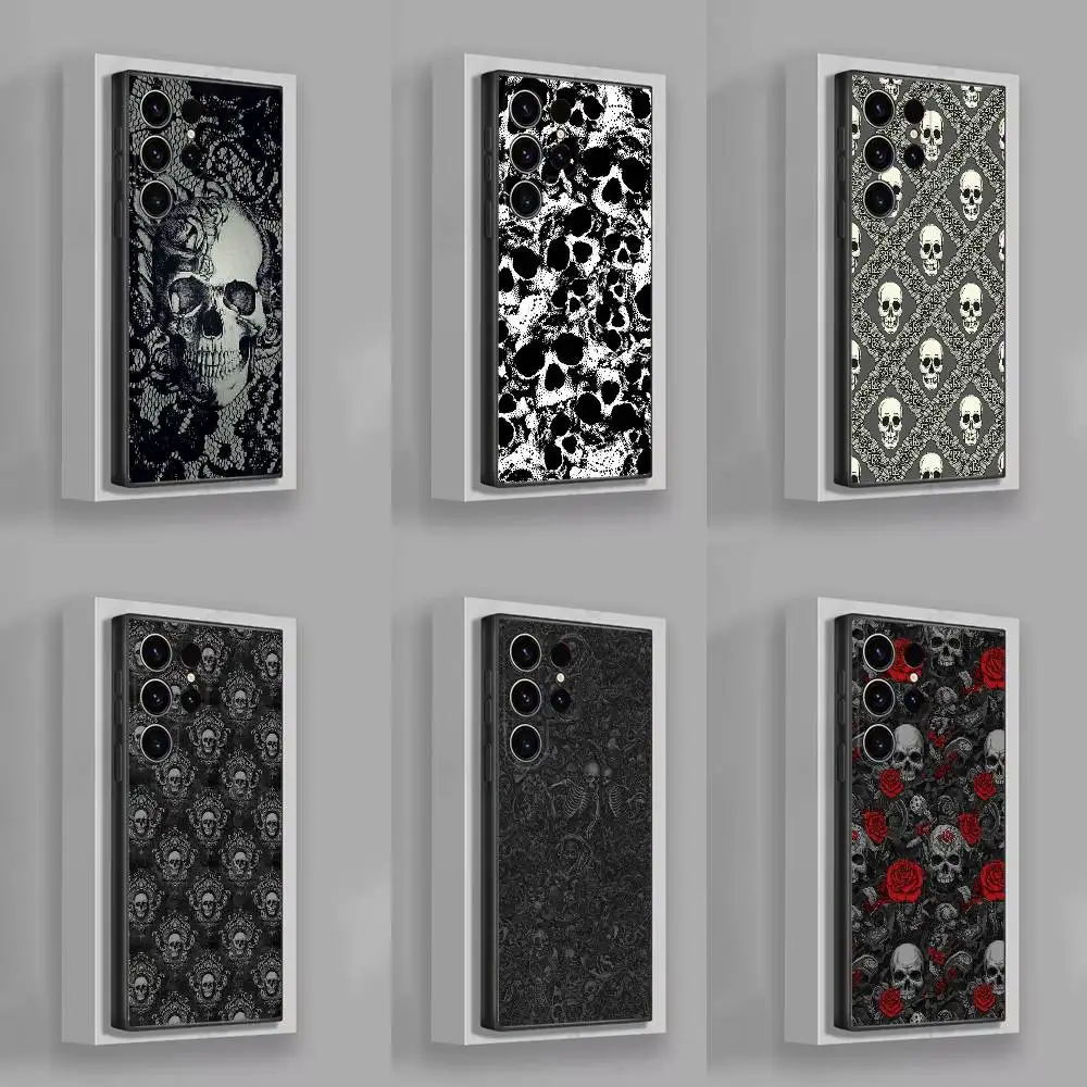 

Phone Case For Samsung S25,S24,S21,S22,S23,S30,Ultra,S20,Plus,Fe,Lite,5G Black Lace Skull Pattern Cool Cover