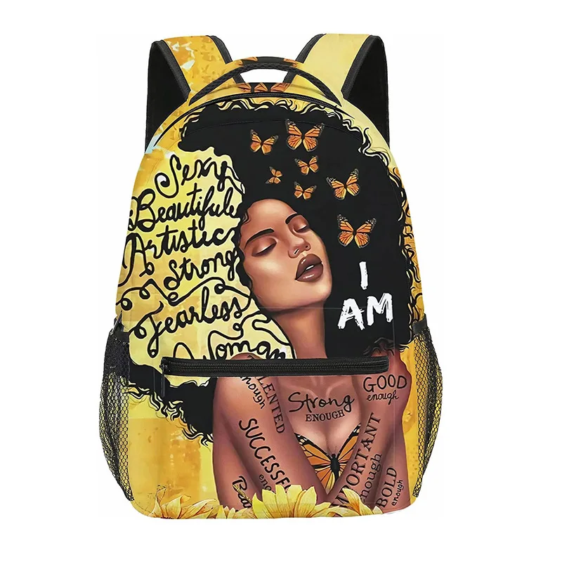 Trendy Popular Funny African girls student Bookbag Notebook Backpacks 3D Printed Oxford Waterproof Boys/Girls Travel Backpacks