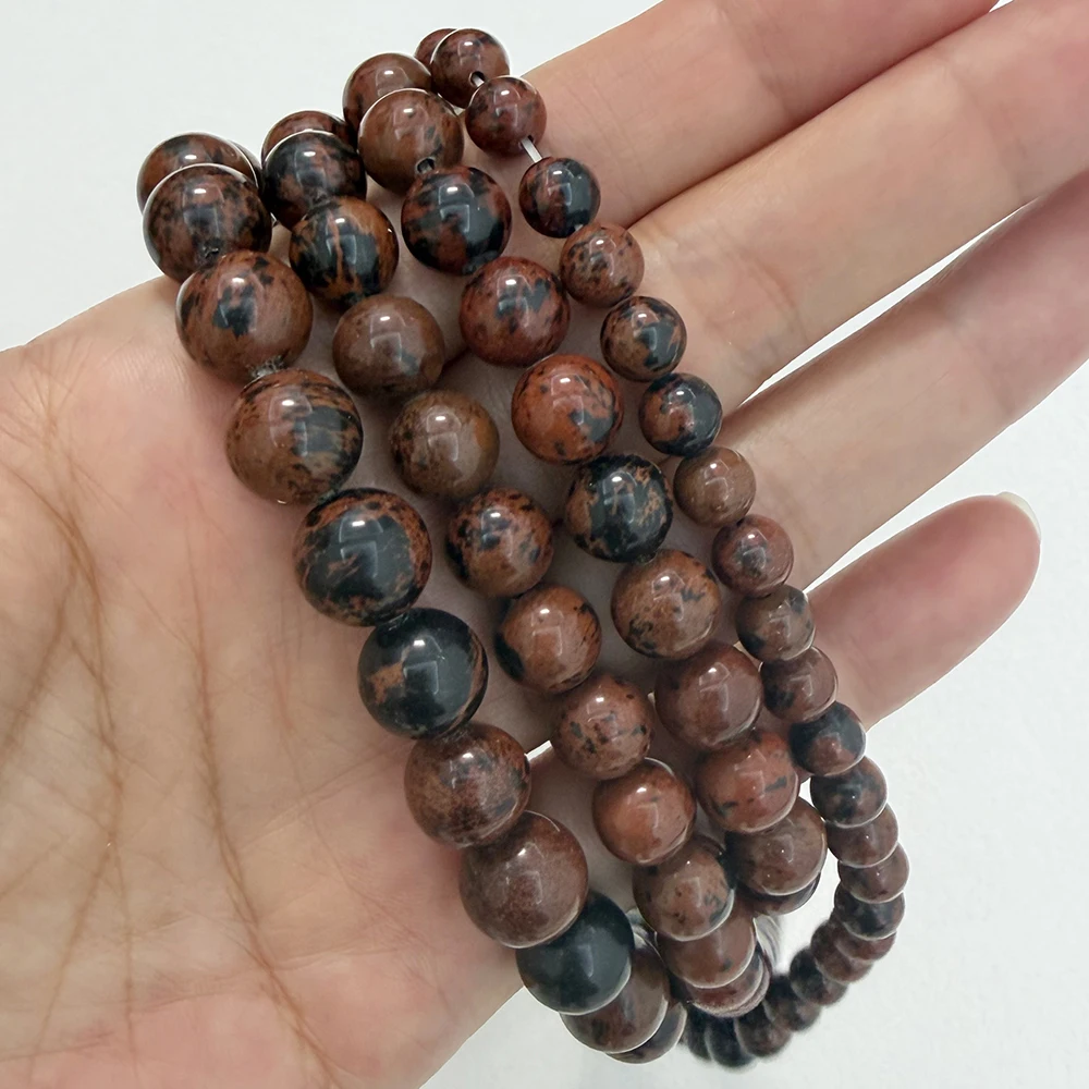 Natural Mahogany Obsidian Stone Round Beads 15
