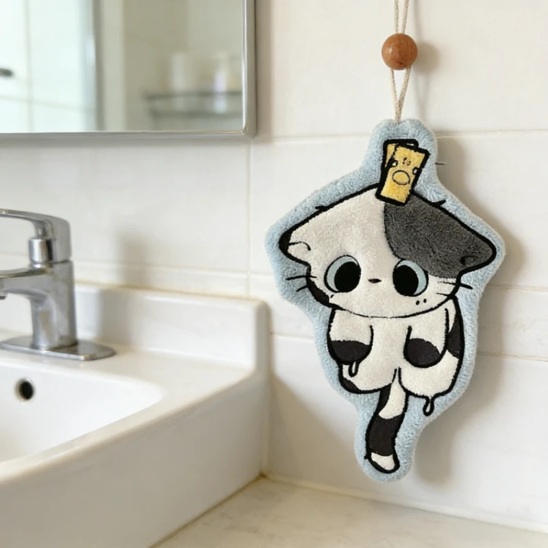 Hanging Thickened Super Absorbent Cute Cartoon Hand Towel Coral Velvet Square Towel Dual Use Kitchen  Bathroom Soft Hand Drying