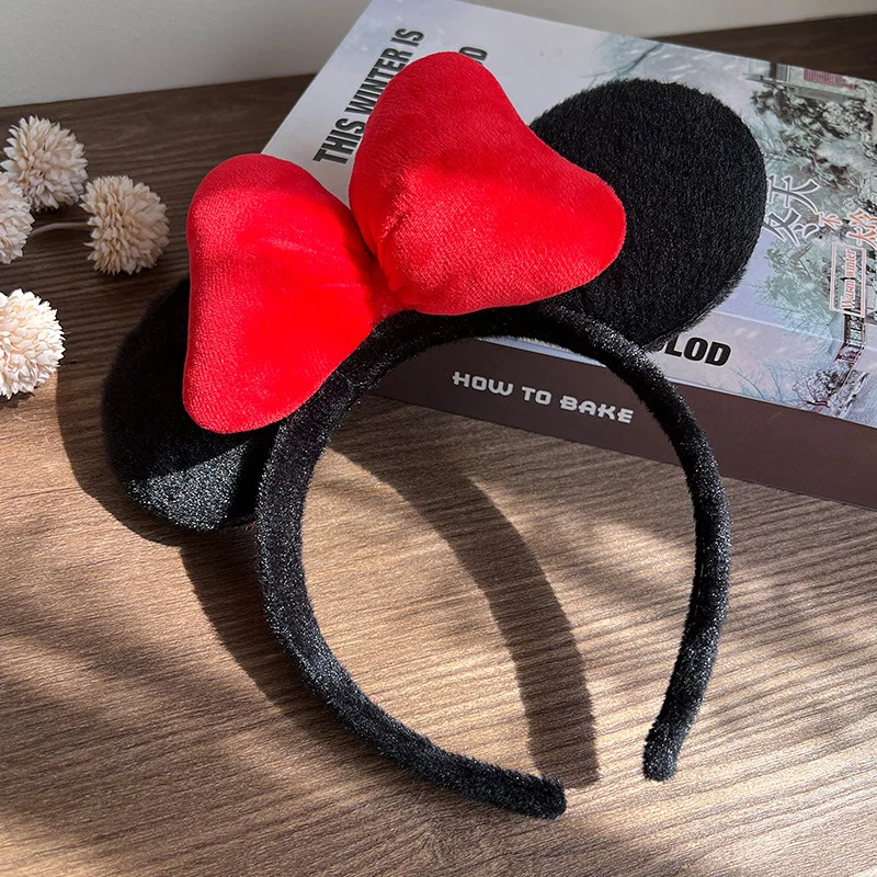 Halloween Mickey Minnie Ear Headband Adult Kids Kawaii Sequin Bows Girl Party Hairband Cosplay Plush Headwear Birthday Gift 2024