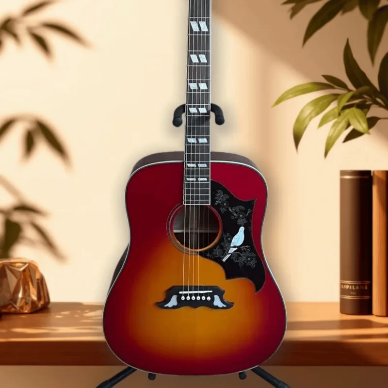 41inch Acoustic Guitar Model Sunburst Red Orange Dove Shell Pickguard Block Pearl Inlay Folk Guitar Beginner Unisex